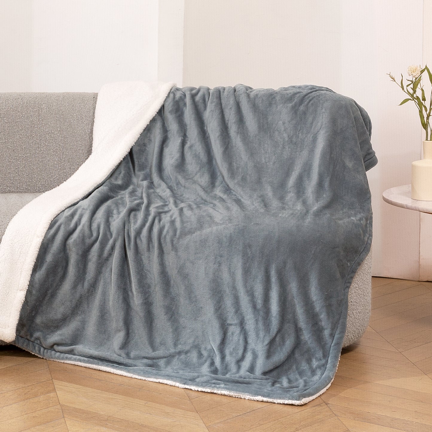 Electric Blanket Heated Throw Flannel & Sherpa Reversible Fast Heating Blanket 50" x 60", ETL Certification with 6 Heating Levels & 5 Hours Auto Off, Home Office Use & Machine Washable