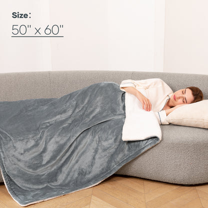 MaxKare 50" x 60" Electric Throw Blanket with 6 Heating Levels & 1-5H Auto-off, Machine Washable Flannel & Sherpa, Gray & White