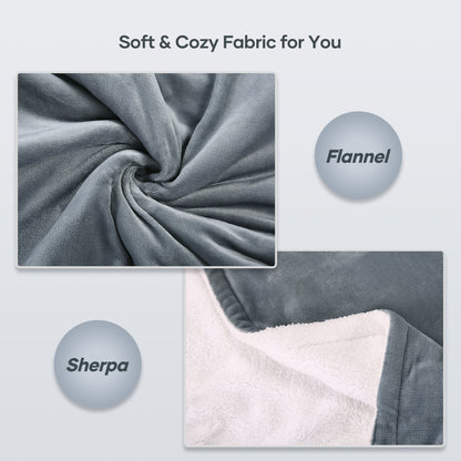 MaxKare 50" x 60" Electric Throw Blanket with 6 Heating Levels & 1-5H Auto-off, Machine Washable Flannel & Sherpa, Gray & White