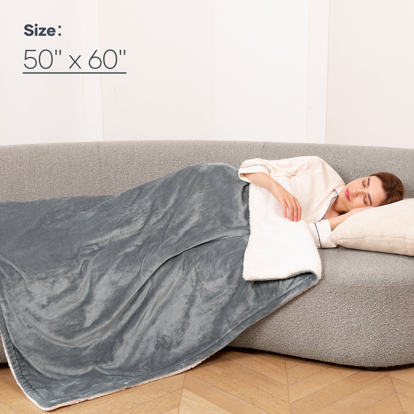 Electric Blanket Heated Throw Flannel & Sherpa Reversible Fast Heating Blanket 50" x 60", ETL Certification with 6 Heating Levels & 5 Hours Auto Off, Home Office Use & Machine Washable