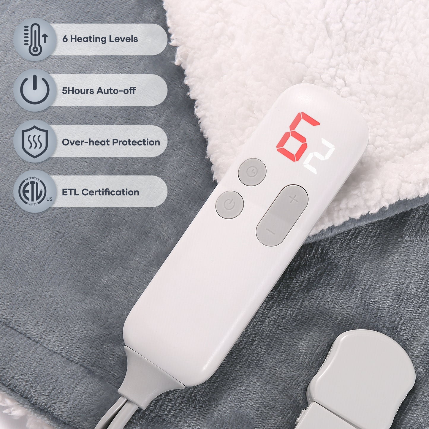 Electric Blanket Heated Throw Flannel & Sherpa Reversible Fast Heating Blanket 50" x 60", ETL Certification with 6 Heating Levels & 5 Hours Auto Off, Home Office Use & Machine Washable