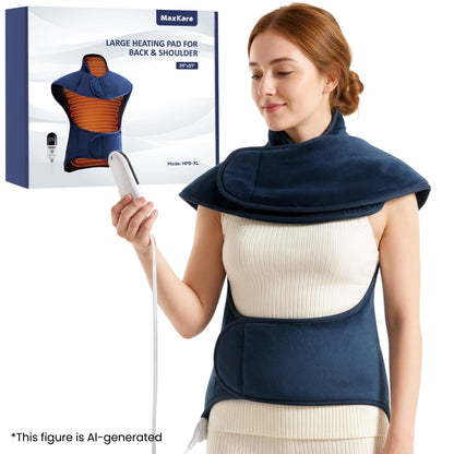 MaxKare Extra Large Heating Pad for Abdominal Comfort, Auto Shut-off & 6 Heat Levels for Full Body Stress Relief, 39"x51" - Navy blue