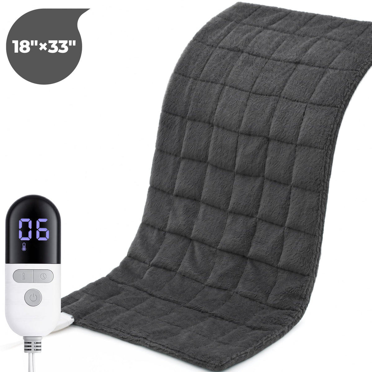 Extra Large Weighted Heating Pad 33" X 18", 6 Heating Levels & 3 Time Settings for Back Neck Shoulder Stress & Cramps Relief, Gray