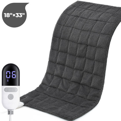 Extra Large Weighted Heating Pad 33" X 18", 6 Heating Levels & 3 Time Settings for Back Neck Shoulder Stress & Cramps Relief, Gray