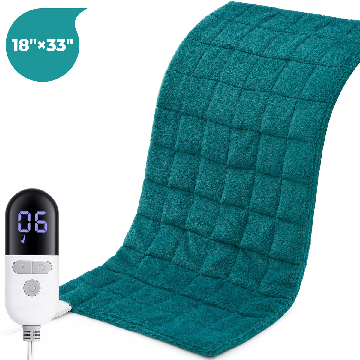 Extra Large Weighted Heating Pad 33" X 18", 6 Heating Levels & 3 Time Settings for Back Neck Shoulder Stress & Cramps Relief, Green