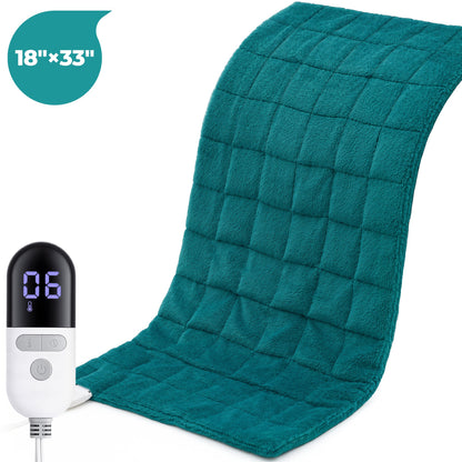 Extra Large Weighted Heating Pad 33" X 18", 6 Heating Levels & 3 Time Settings for Back Neck Shoulder Stress & Cramps Relief, Green