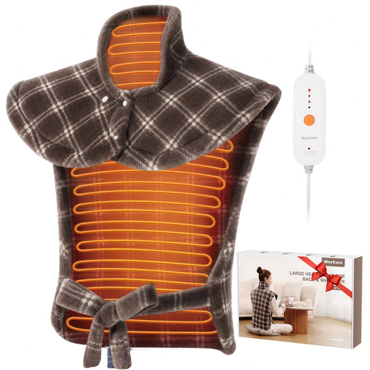 MaxKare Ultra Soft Heating Pad with 4 Heat Settings & Auto Shut-off, for Full Body Stress Relief, 24"x33", Gift - Brown Plaid