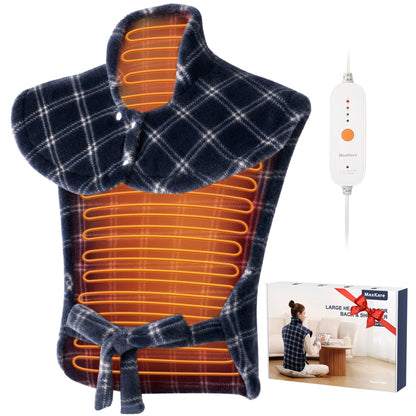 MaxKare Ultra Soft Heating Pad with 4 Heat Settings & Auto Shut-off, for Full Body Stress Relief, 24"x33", Gift - Navy Blue Plaid
