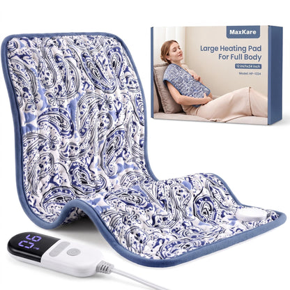 Maxkare 12 x 24 Heating Pad with 4 Heat Settings & Auto Shut-off, for Back Neck Shoulders Stress & Cramps Relief, Blue