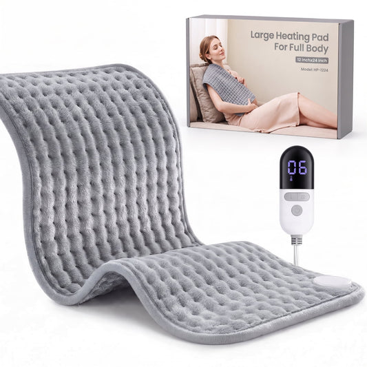 Maxkare 12 x 24 Heating Pad with 4 Heat Settings & Auto Shut-off, for Back Neck Shoulders Stress & Cramps Relief, Gray