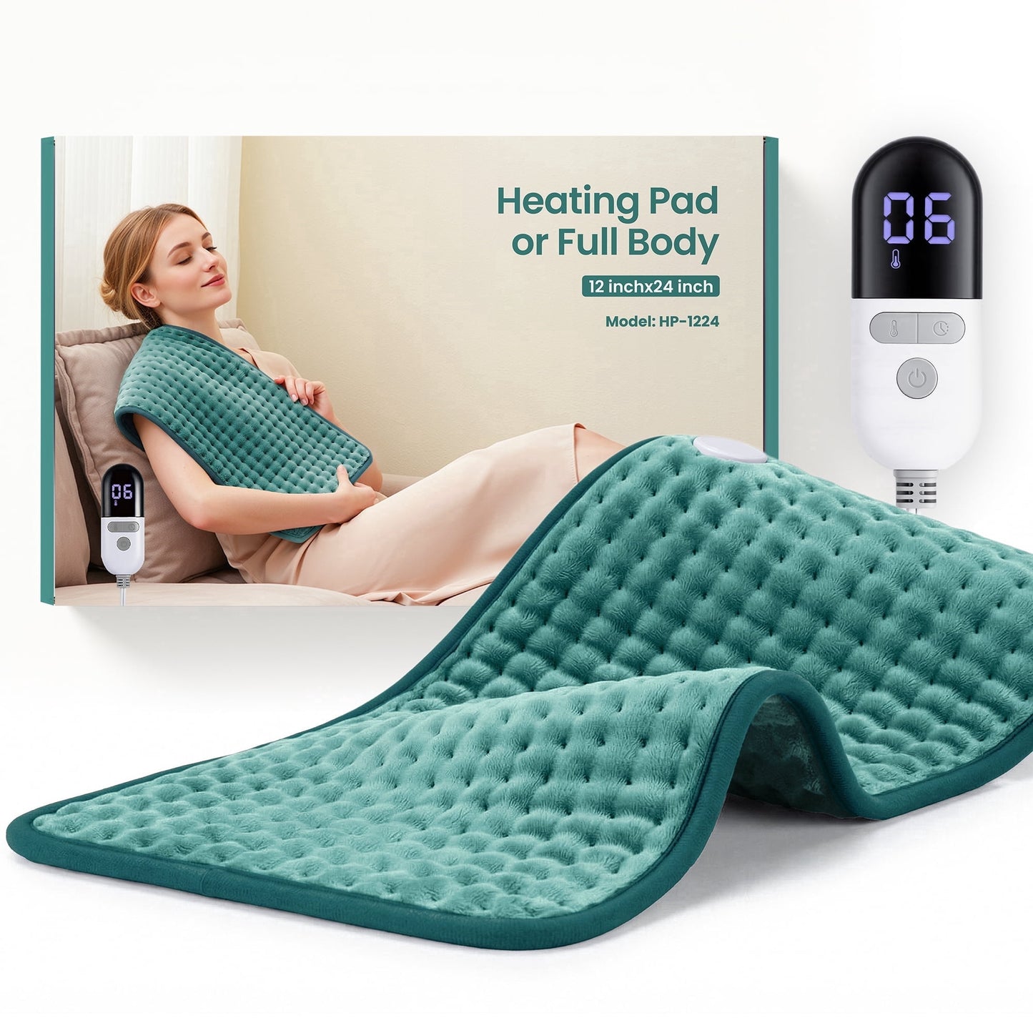 Maxkare 12 x 24 Heating Pad with 4 Heat Settings & Auto Shut-off, for Back Neck Shoulders Stress Relief, Green