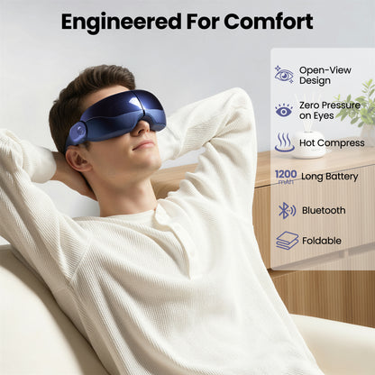 MaxKare Eye Massager with Air Pressure, Open-View Design, Heated Eye Massager for Relieving Eye Strain, Dry Eye, and Headaches, Foldable & Rechargeable