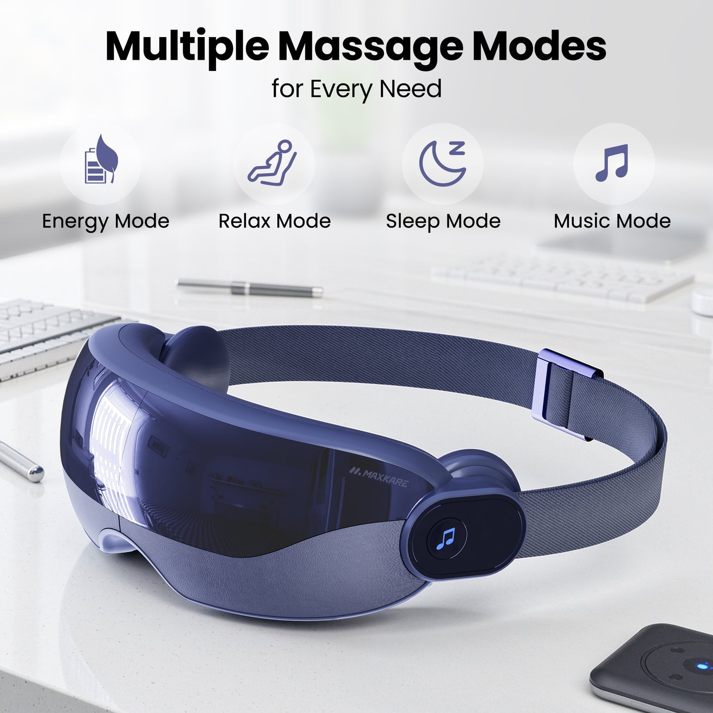 MaxKare Eye Massager with Air Pressure, Open-View Design, Heated Eye Massager for Relieving Eye Strain, Dry Eye, and Headaches, Foldable & Rechargeable