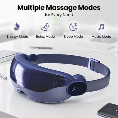 MaxKare Eye Massager with Air Pressure, Open-View Design, Heated Eye Massager for Relieving Eye Strain, Dry Eye, and Headaches, Foldable & Rechargeable