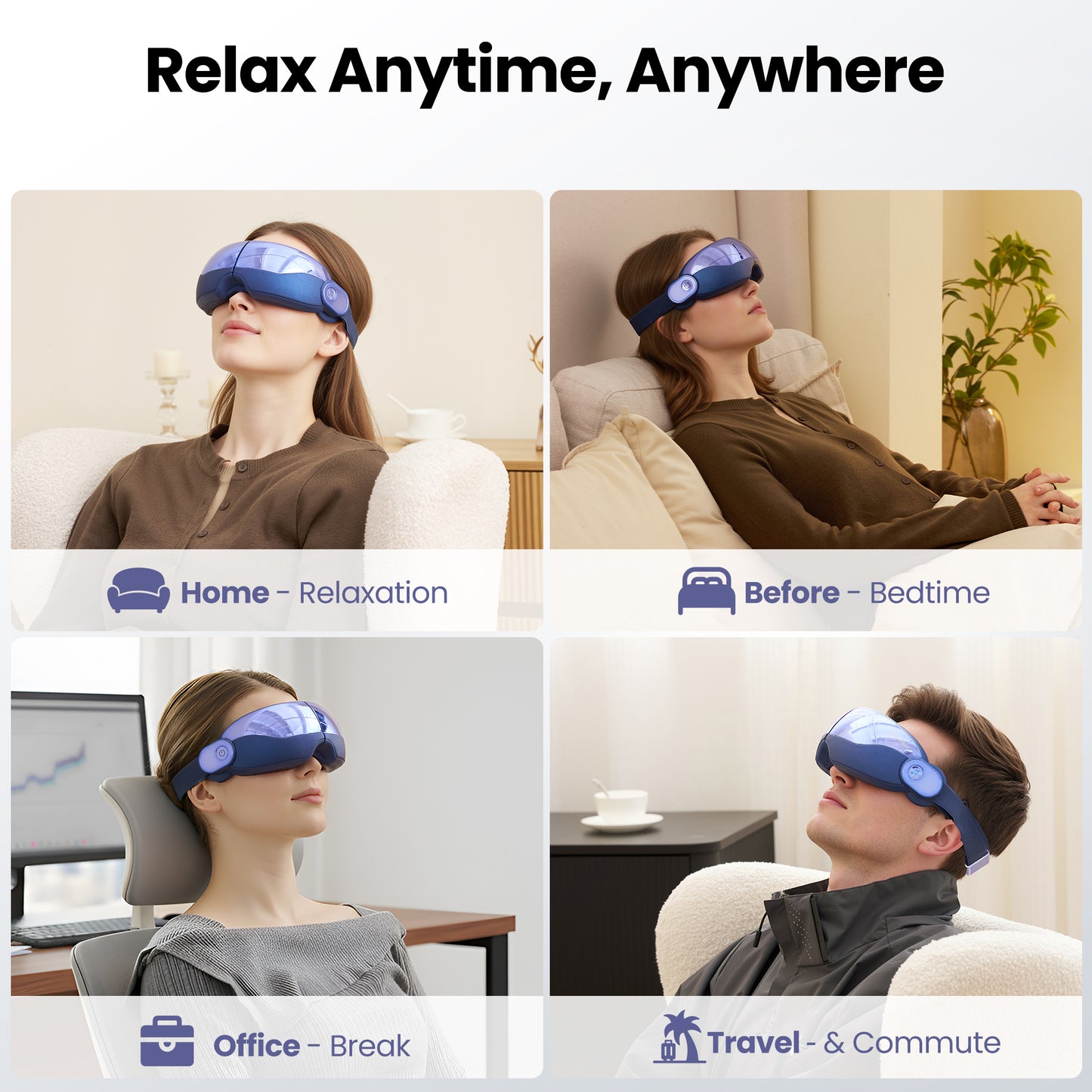 MaxKare Eye Massager with Air Pressure, Open-View Design, Heated Eye Massager for Relieving Eye Strain, Dry Eye, and Headaches, Foldable & Rechargeable