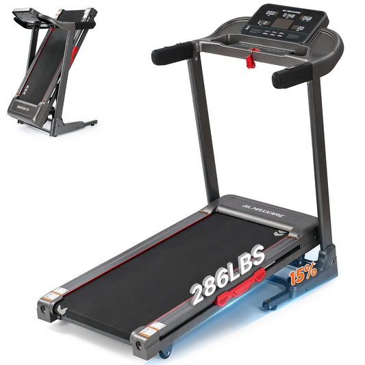 MaxKare 15 Level Auto Incline Treadmill, 3.0HP Folding Treadmill for Home with Bluetooth/Zwift App, Running and Walking Max 9MPH Speed, 286lb Capacity