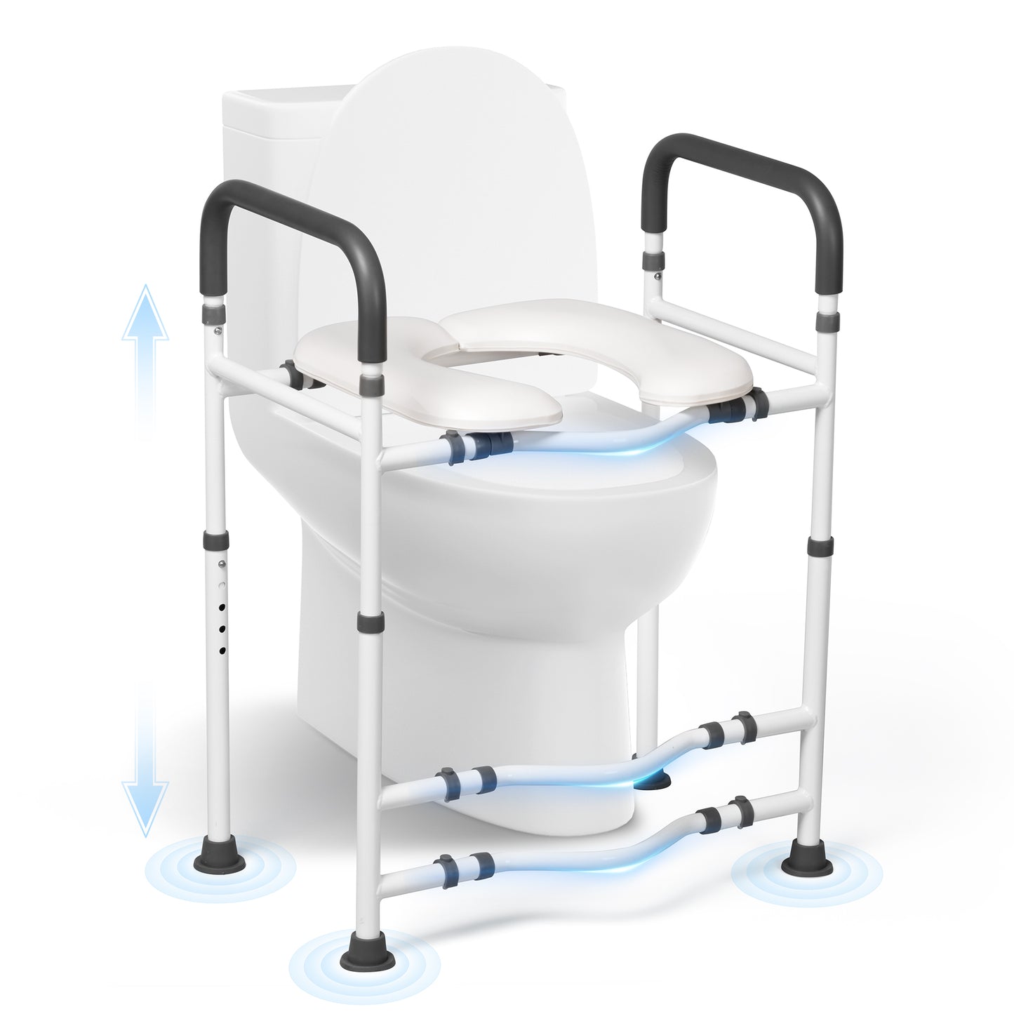 MaxKare Raised Toilet Seat with Handles, Adjustable Height, Gray