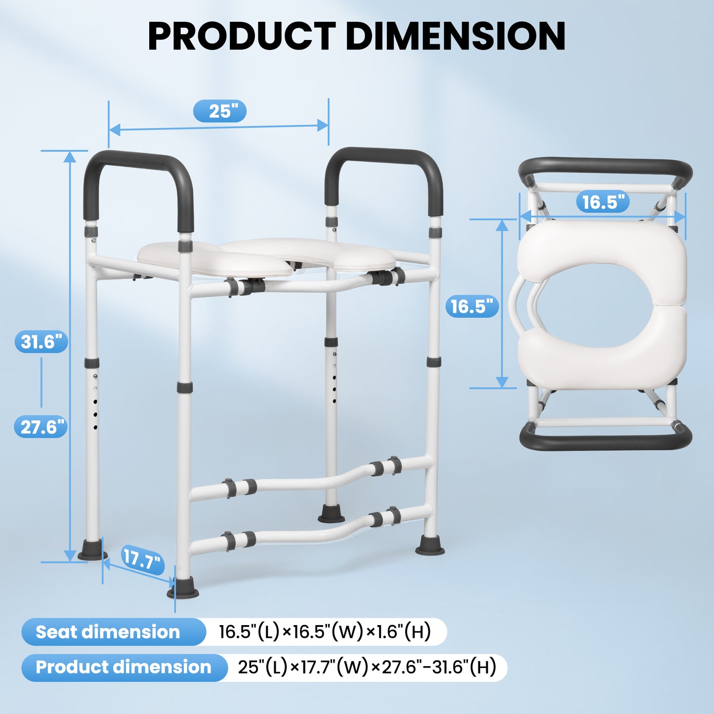 MaxKare Raised Toilet Seat with Handles, Adjustable Height, Gray