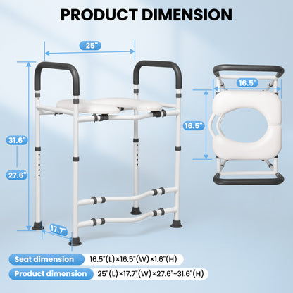MaxKare Raised Toilet Seat with Handles, Adjustable Height, Gray