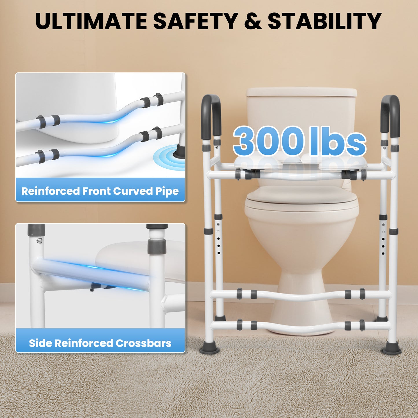 MaxKare Raised Toilet Seat with Handles, Adjustable Height, Gray