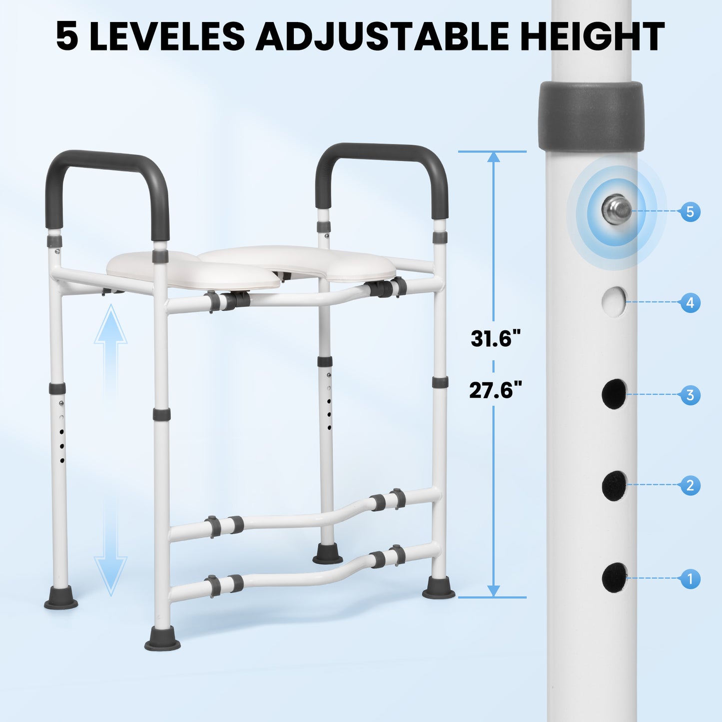 MaxKare Raised Toilet Seat with Handles, Adjustable Height, Gray