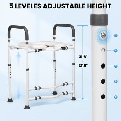 MaxKare Raised Toilet Seat with Handles, Adjustable Height, Gray