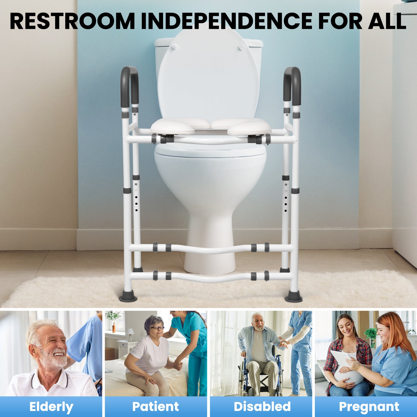 MaxKare Raised Toilet Seat with Handles, Adjustable Height, Gray