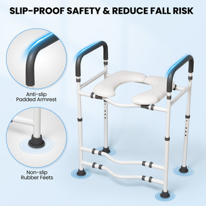 MaxKare Raised Toilet Seat with Handles, Adjustable Height, Gray