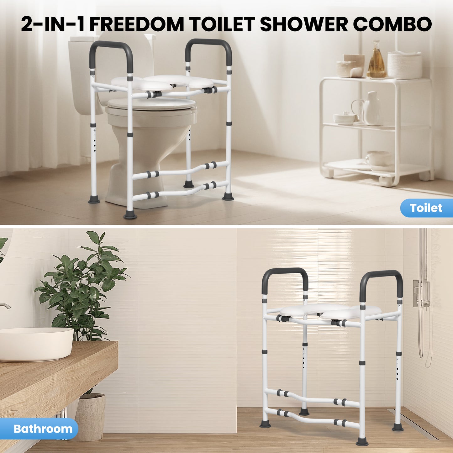 MaxKare Raised Toilet Seat with Handles, Adjustable Height, Gray