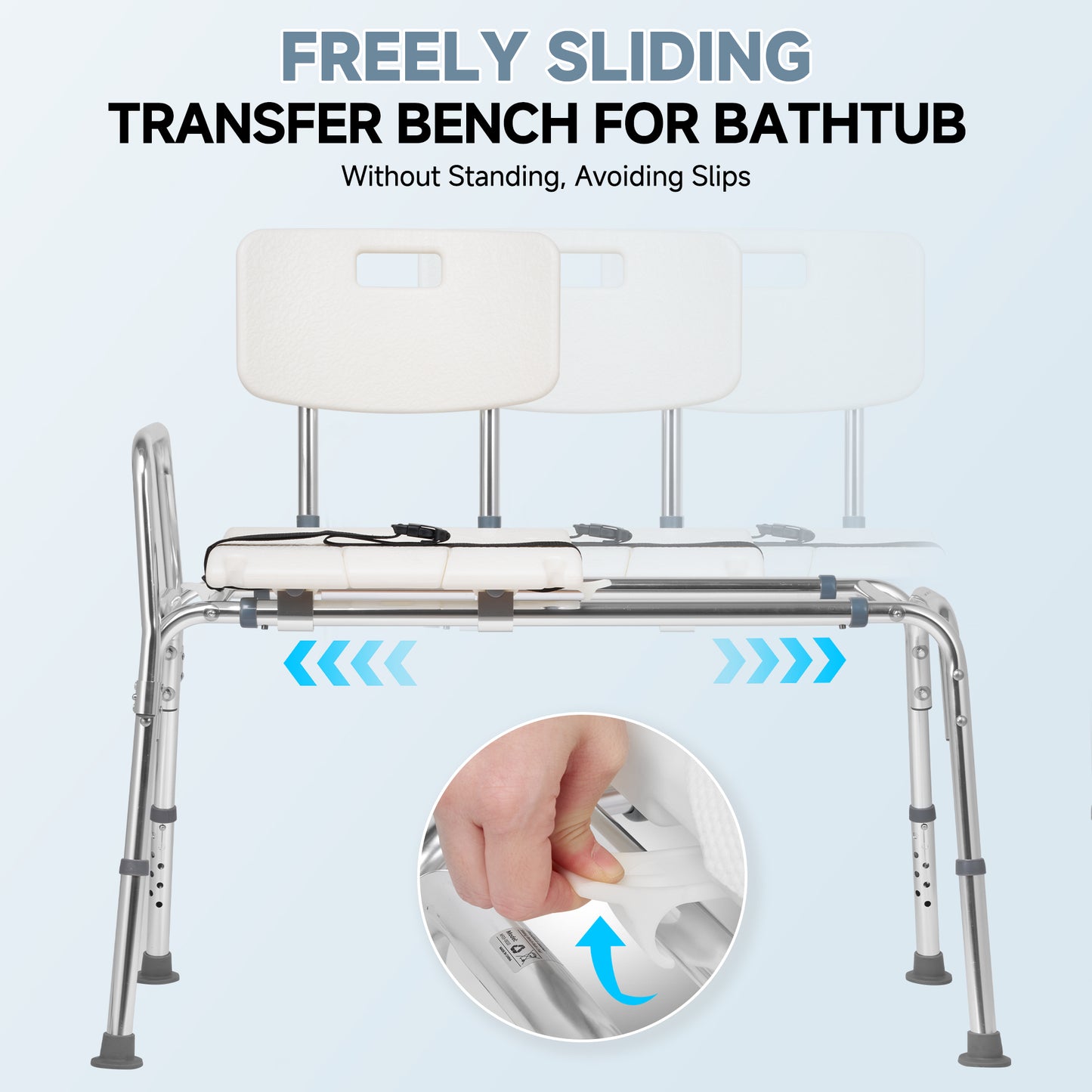 MaxKare Sliding Transfer Bench for Bathtub, 9 Levels Adjustable Height Shower Chair, Non-Slip Shower Bench for Elderly Disabled Handica with Safety Belt & Cutout Seat, 300 lbs