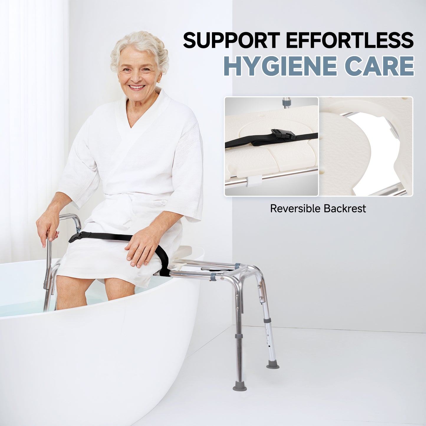 MaxKare Sliding Transfer Bench for Bathtub, 9 Levels Adjustable Height Shower Chair, Non-Slip Shower Bench for Elderly Disabled Handica with Safety Belt & Cutout Seat, 300 lbs