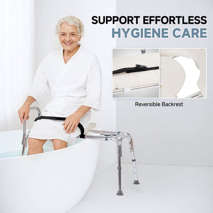 MaxKare Sliding Transfer Bench for Bathtub, 9 Levels Adjustable Height Shower Chair, Non-Slip Shower Bench for Elderly Disabled Handica with Safety Belt & Cutout Seat, 300 lbs