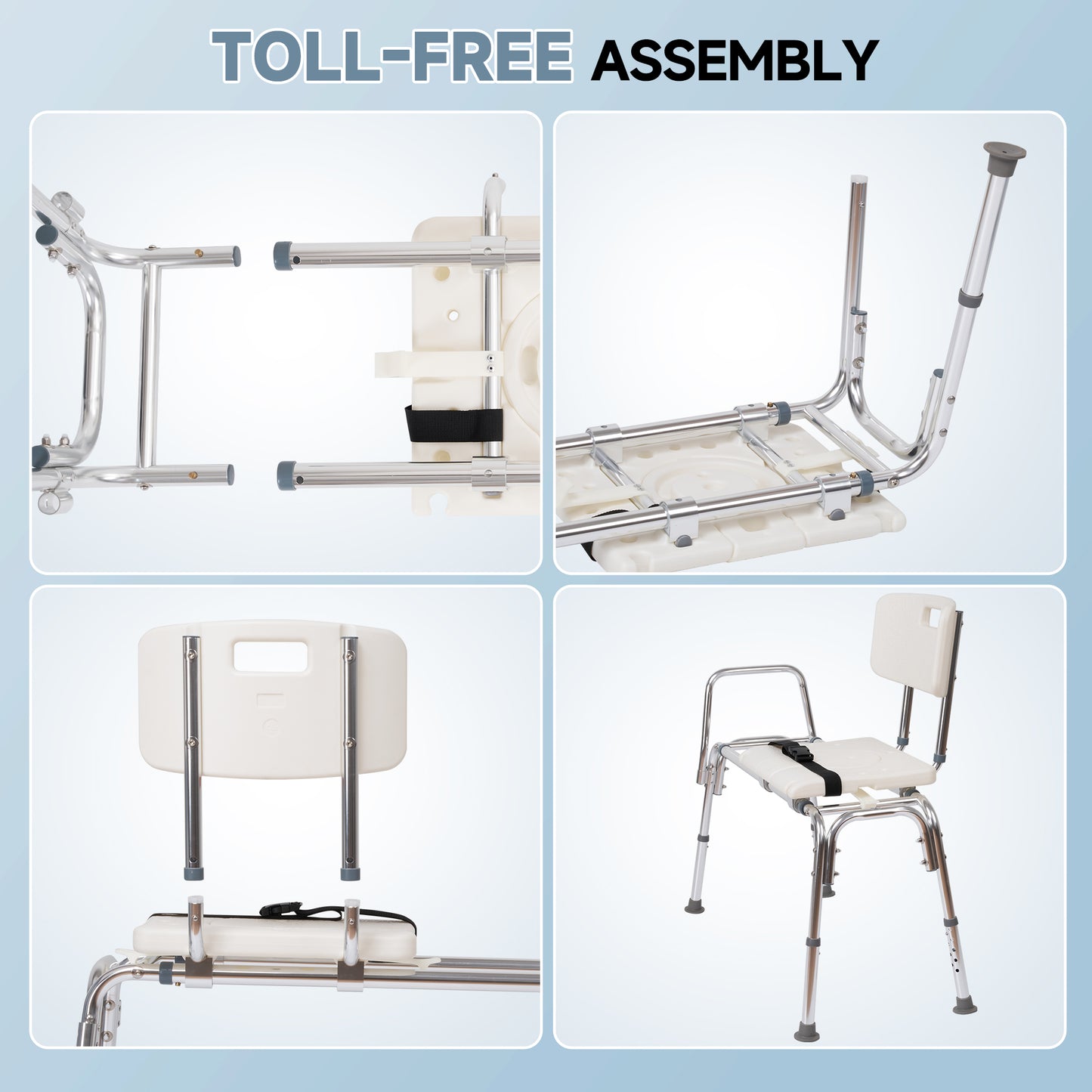 MaxKare Sliding Transfer Bench for Bathtub, 9 Levels Adjustable Height Shower Chair, Non-Slip Shower Bench for Elderly Disabled Handica with Safety Belt & Cutout Seat, 300 lbs