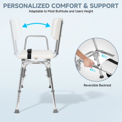 MaxKare Sliding Transfer Bench for Bathtub, 9 Levels Adjustable Height Shower Chair, Non-Slip Shower Bench for Elderly Disabled Handica with Safety Belt & Cutout Seat, 300 lbs