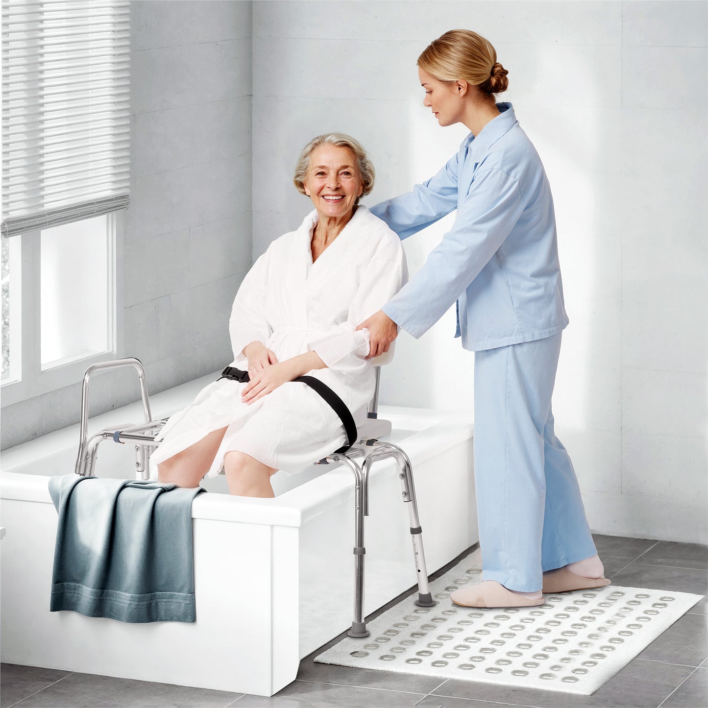 MaxKare Sliding Transfer Bench for Bathtub, 9 Levels Adjustable Height Shower Chair, Non-Slip Shower Bench for Elderly Disabled Handica with Safety Belt & Cutout Seat, 300 lbs