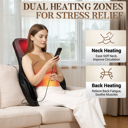 MaxKare Massage Seat Cushion with Heat for Back Pain Relief, Massager Pad with Vibration, for Chair, Sofa, Black