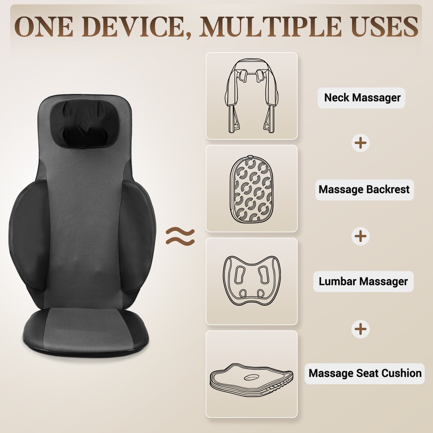 MaxKare Massage Seat Cushion with Heat for Back Pain Relief, Massager Pad with Vibration, for Chair, Sofa, Black