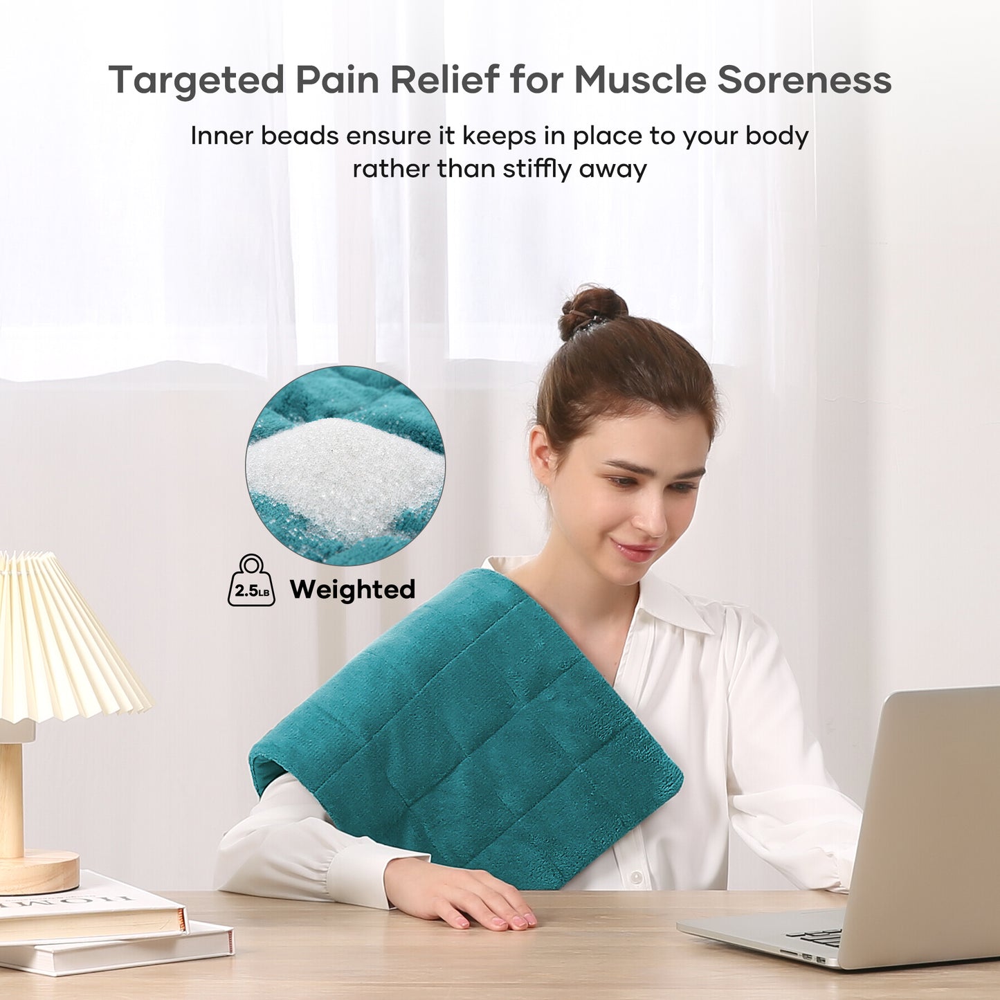 MaxKare Full Weighted Heating Pad for Back Pain & Cramps Relief, 12" X 24" Fast Heating Pad for Neck Shoulder Relief-Light Blue