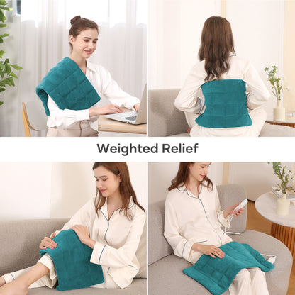 MaxKare Full Weighted Heating Pad for Back Pain & Cramps Relief, 12" X 24" Fast Heating Pad for Neck Shoulder Relief-Light Blue