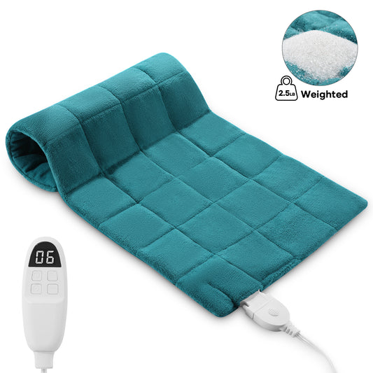 MaxKare Full Weighted Heating Pad for Back Pain & Cramps Relief, 12" X 24" Fast Heating Pad for Neck Shoulder Relief-Light Blue