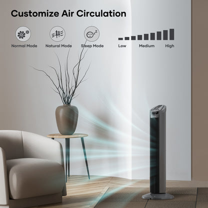 MaxKare 30" Tower Fan 70 Oscillating Cooling Fan with Remote Control, 7.5H Timer, Gray