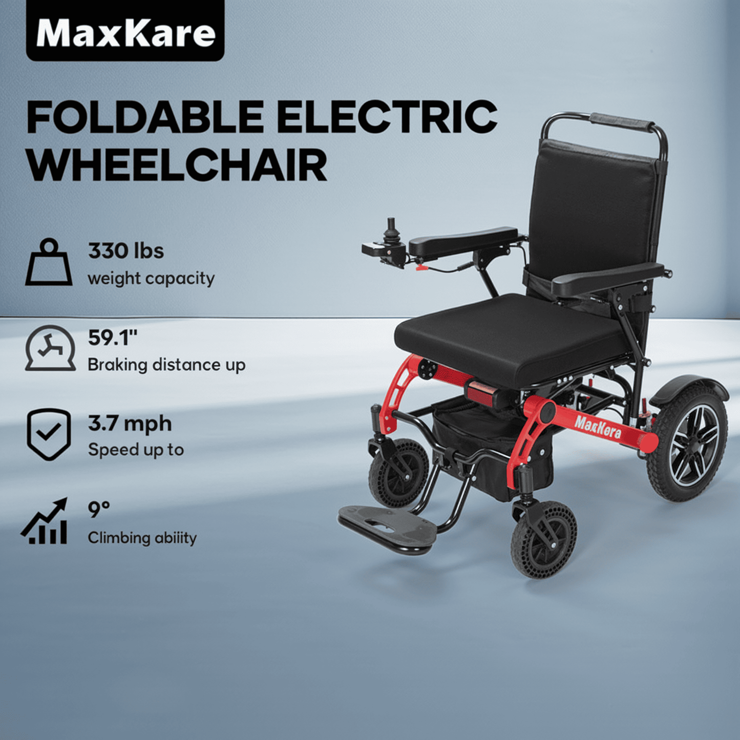 MaxKare Electric Wheelchair for Adults & Seniors, Long Travel Range with 13AH Lithium Batteries, Folding Compact All-Terrain Power Chair with Heavy Duty
