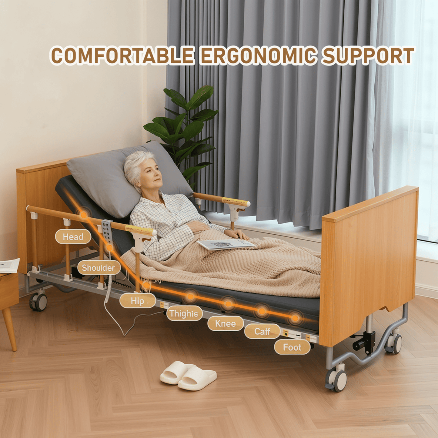 MaxKare Hospital Bed Set Fully Electric, Professional 5-Function, Includes Foam Mattress, Guardrails & Steel Frame, Heavy Duty 500lbs