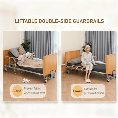 MaxKare Hospital Bed Set Fully Electric, Professional 5-Function, Includes Foam Mattress, Guardrails & Steel Frame, Heavy Duty 500lbs