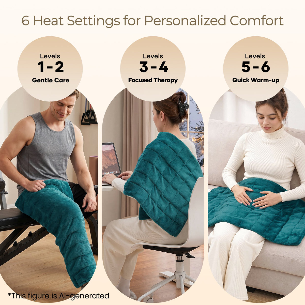 Extra Large Weighted Heating Pad 33" X 18", 6 Heating Levels & 3 Time Settings for Back Neck Shoulder Stress & Cramps Relief, Green