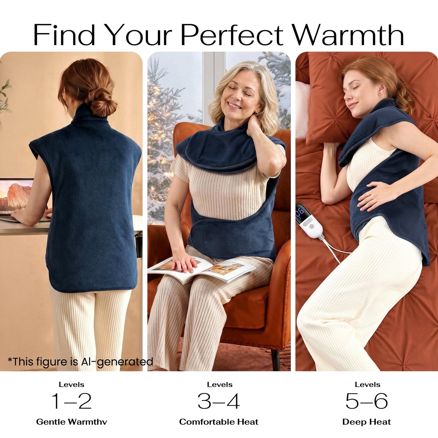 MaxKare Extra Large Heating Pad for Abdominal Comfort, Auto Shut-off & 6 Heat Levels for Full Body Stress Relief, 39"x51" - Navy blue