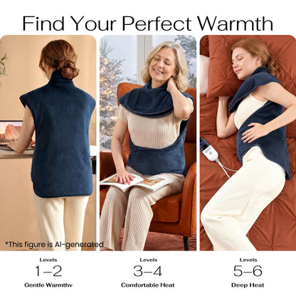 MaxKare Extra Large Heating Pad for Abdominal Comfort, Auto Shut-off & 6 Heat Levels for Full Body Stress Relief, 39"x51" - Navy blue
