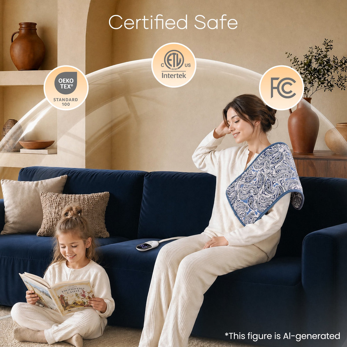 Maxkare 12 x 24 Heating Pad with 4 Heat Settings & Auto Shut-off, for Back Neck Shoulders Stress & Cramps Relief, Blue