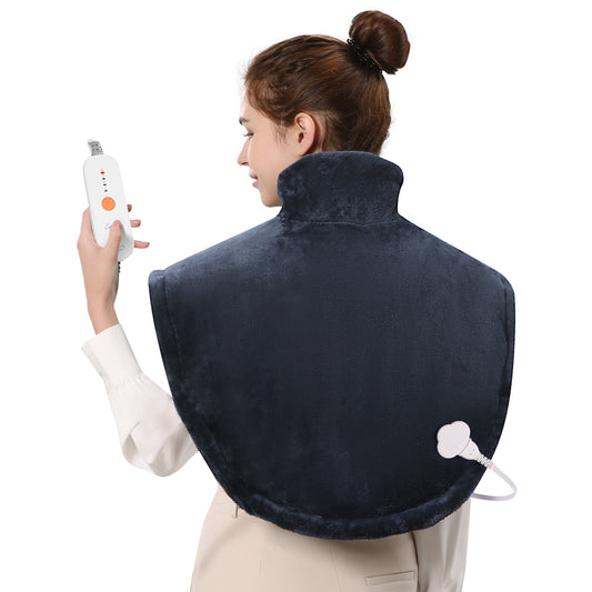 MaxKare Widen Heating Pad with 4 Heating Levels, 2H Auto-off, for Neck, Back Stress Relief, 25" x 26", Dark Blue