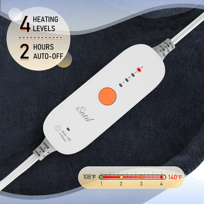 Widen Heating Pad for Shoulder & Back with 4 Heating Levels, 2H Auto-off, for Neck, Back Stress Relief, 25" x 26", Dark Blue